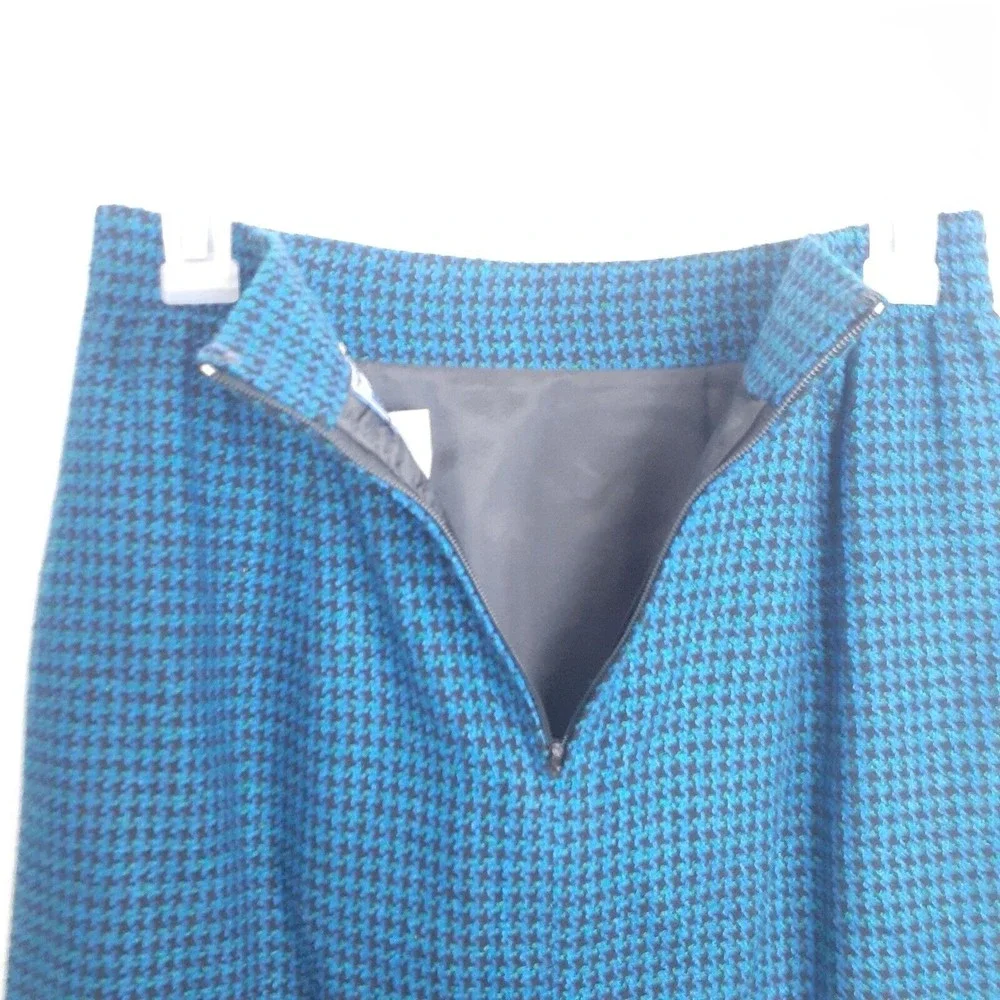 Vintage Norton McNaughton Pencil Skirt 6P Wool Blend Houndstooth Blue Black